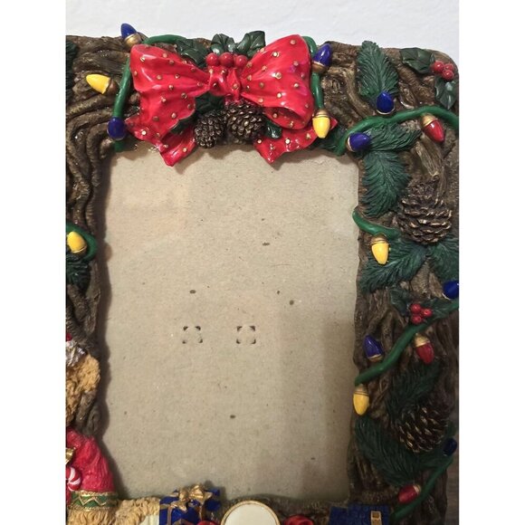 3D Christmas Teddy Bear Picture Frame With Festive Bow & Garland  4"x6" - Picture 6 of 8
